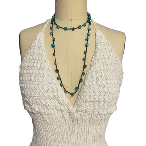 Turquoise Beaded lariat Necklace handmade crochet strand